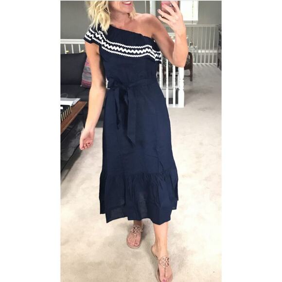 J. Crew Navy Blue One-Shoulder Midi Dress - Picture 2 of 10